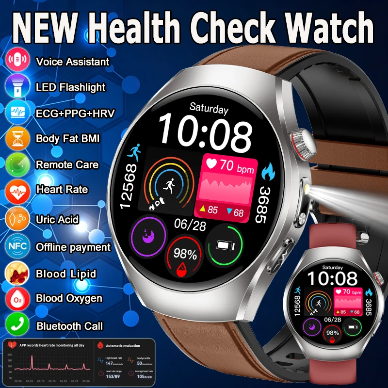 

2026 New ECG+PPG+HRV Smart Watch Men 1.43-inch Screen Uric Acid Lipid Testing Fatigue Monitoring BT Call Women Health Smartwatch