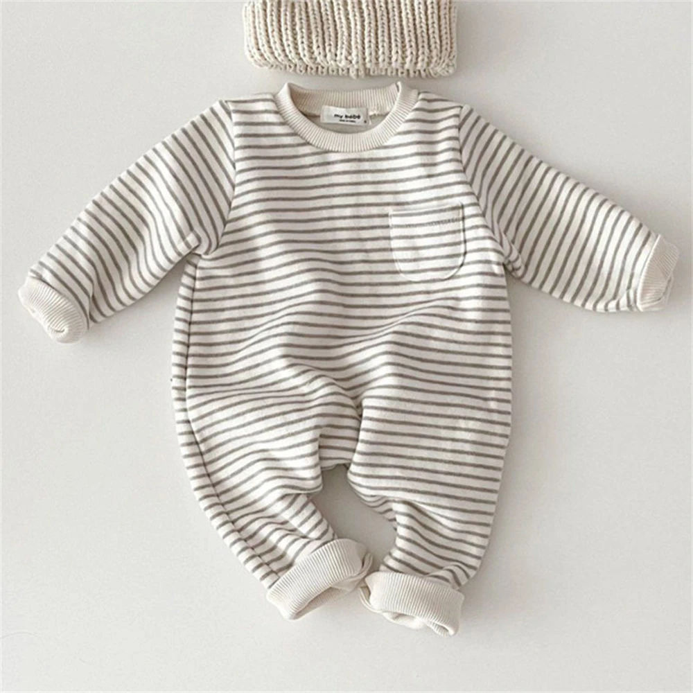 Newborn Baby Autumn Winter Clothes Infants Boys Girls Jumpsuit Comfortable Long Sleeve Stripes Rompers for Baby Girl 0-18 Month