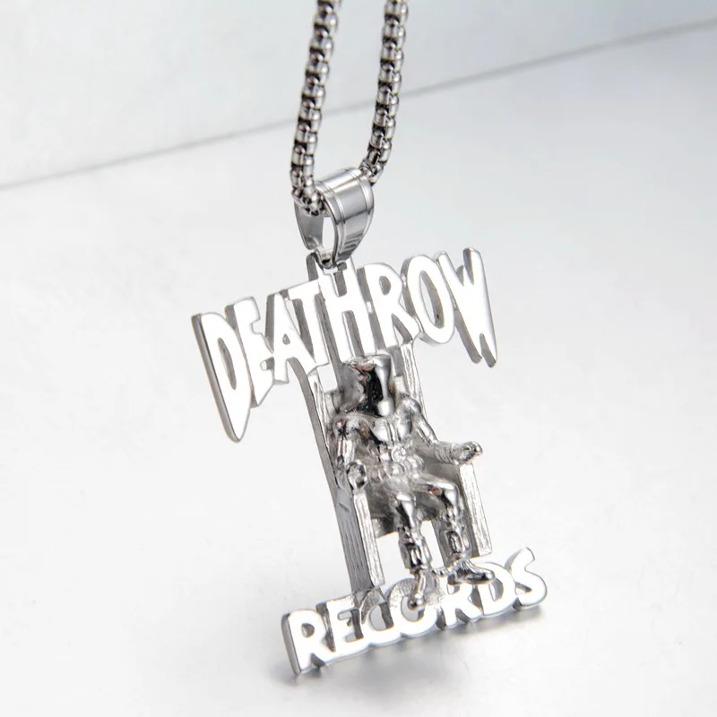 2pac DeathRow Chain Prisoner 316L Stainless Steel Rap RECORDS Collar Pendant Mens Necklace Nightclub Jewelry Collier Pendentif