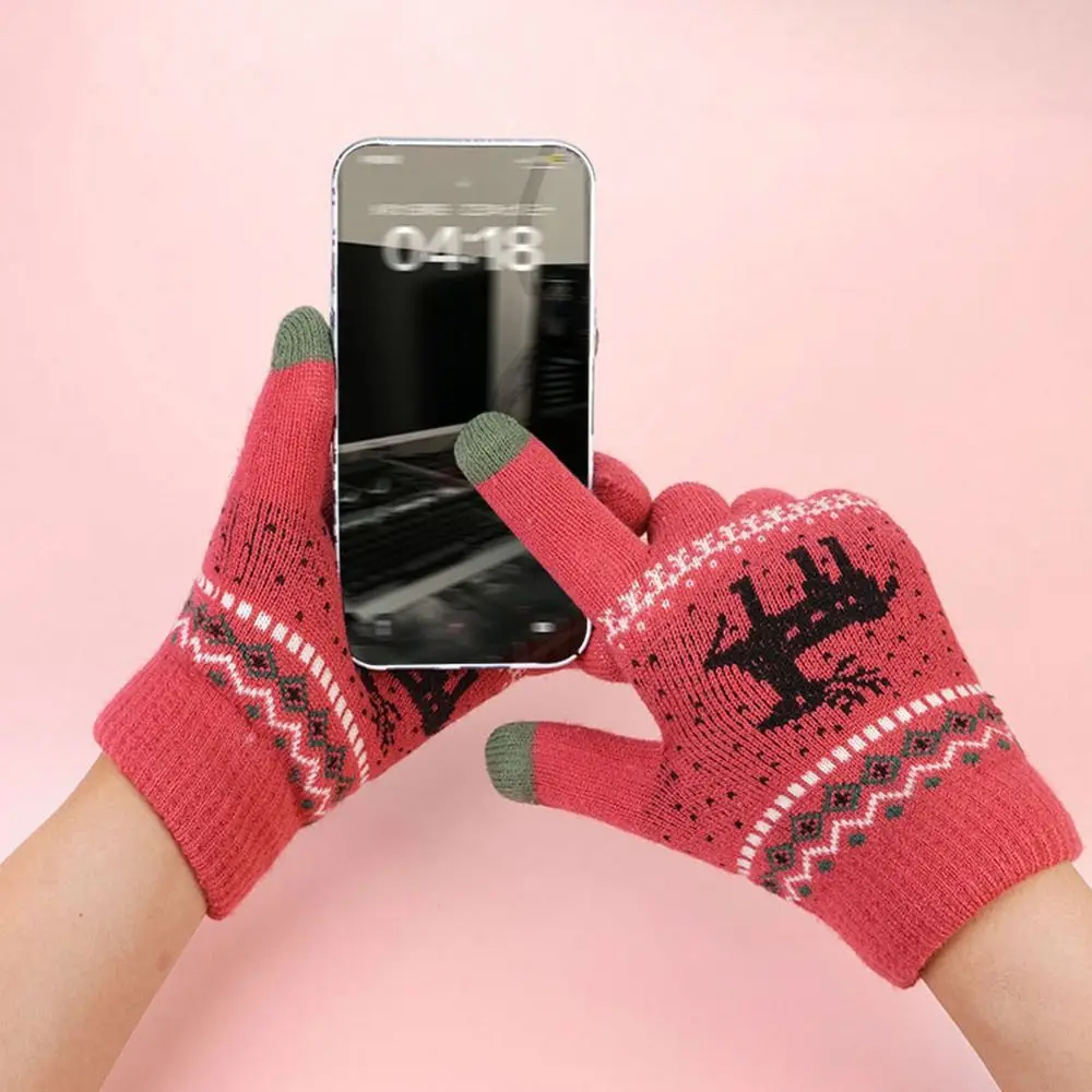 موضة الصوف بطانة قفازات الشتاء سميكة عدم الانزلاق لمس قفازات يندبروف لينة قفازات محبوكة النساء الرجال #2