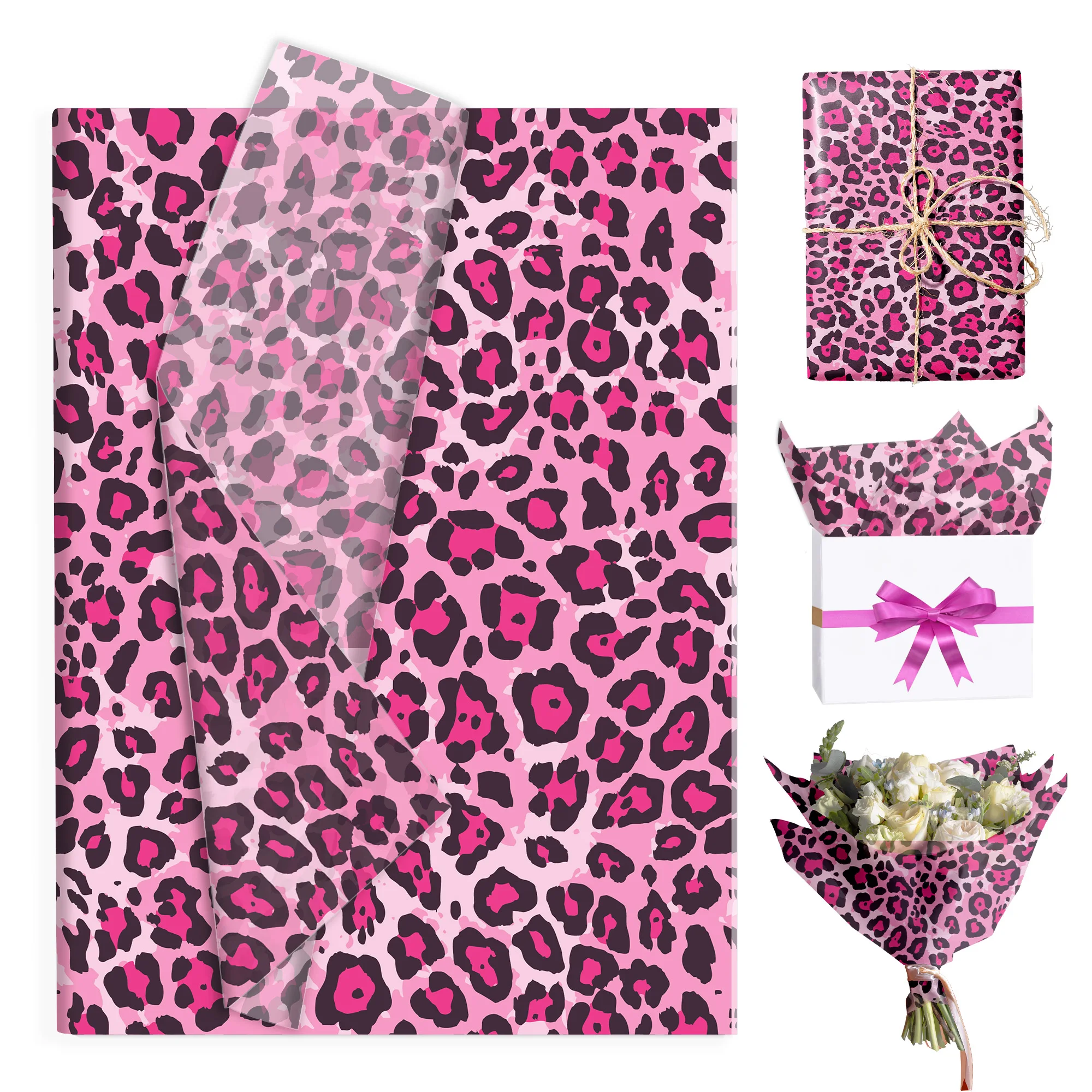 15/35 Stück rosa Seidenpapier mit Leopardenmuster, Geschenkpapier, Verpackung, Blumenstrauß-Geschenkpapier für die Hochzeit von Freunden