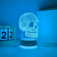 1pc Gothic skull shaped 3D night light, suitable for decorating bedrooms and living rooms, touch switch, luminous base, 7 colors