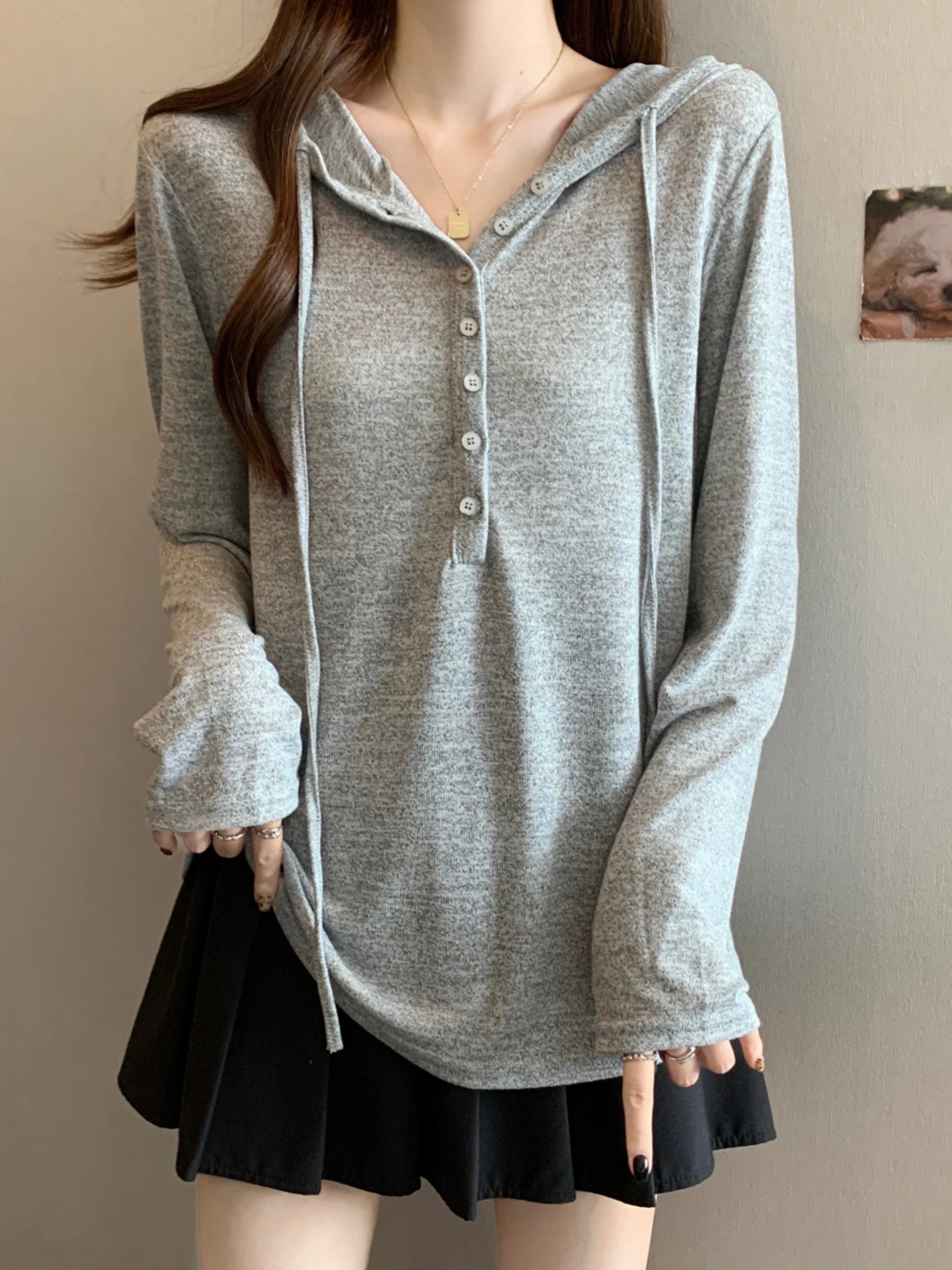 Korean Sle Casual Long Sve Hoodie Women's T-irt plus Size Slimming Belly Covering Base irt Top for Autumn