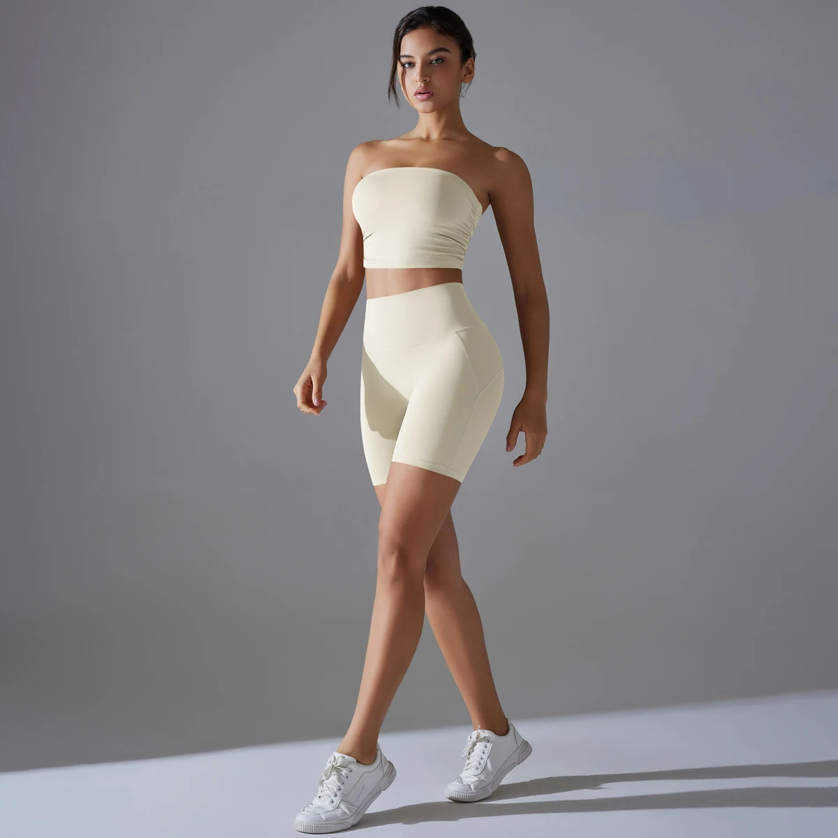 

One-Piece Wrinkle Yoga Bra Shorts Set Solid Color High Waist Peach Buttocks Summer Fitness Sport Yoga Pants Fitness Clothing Set