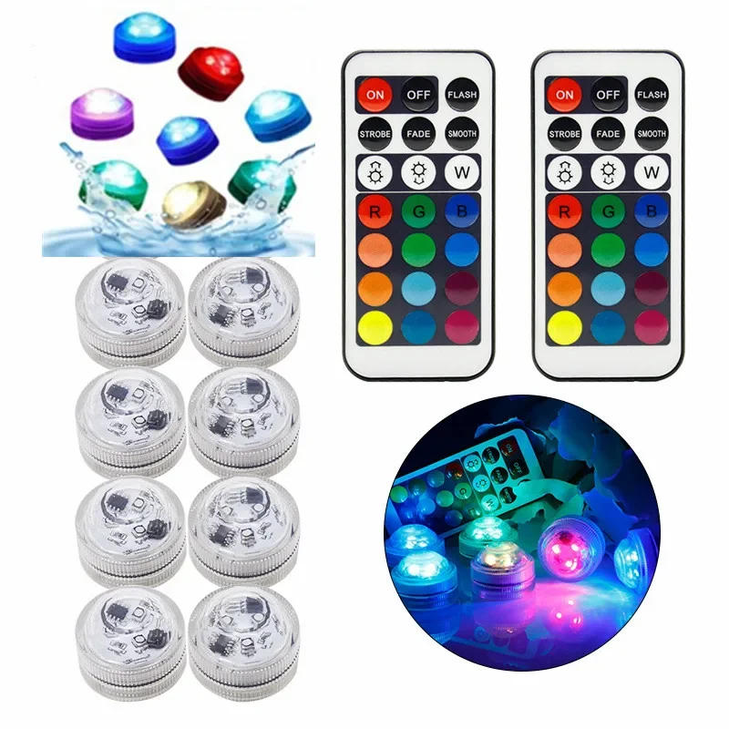 21key Remote Control RGB Submersible Light IP68 Battery Operated Underwater Night Lamp Vase Bowl Swim Pool Outdoor Garden Party