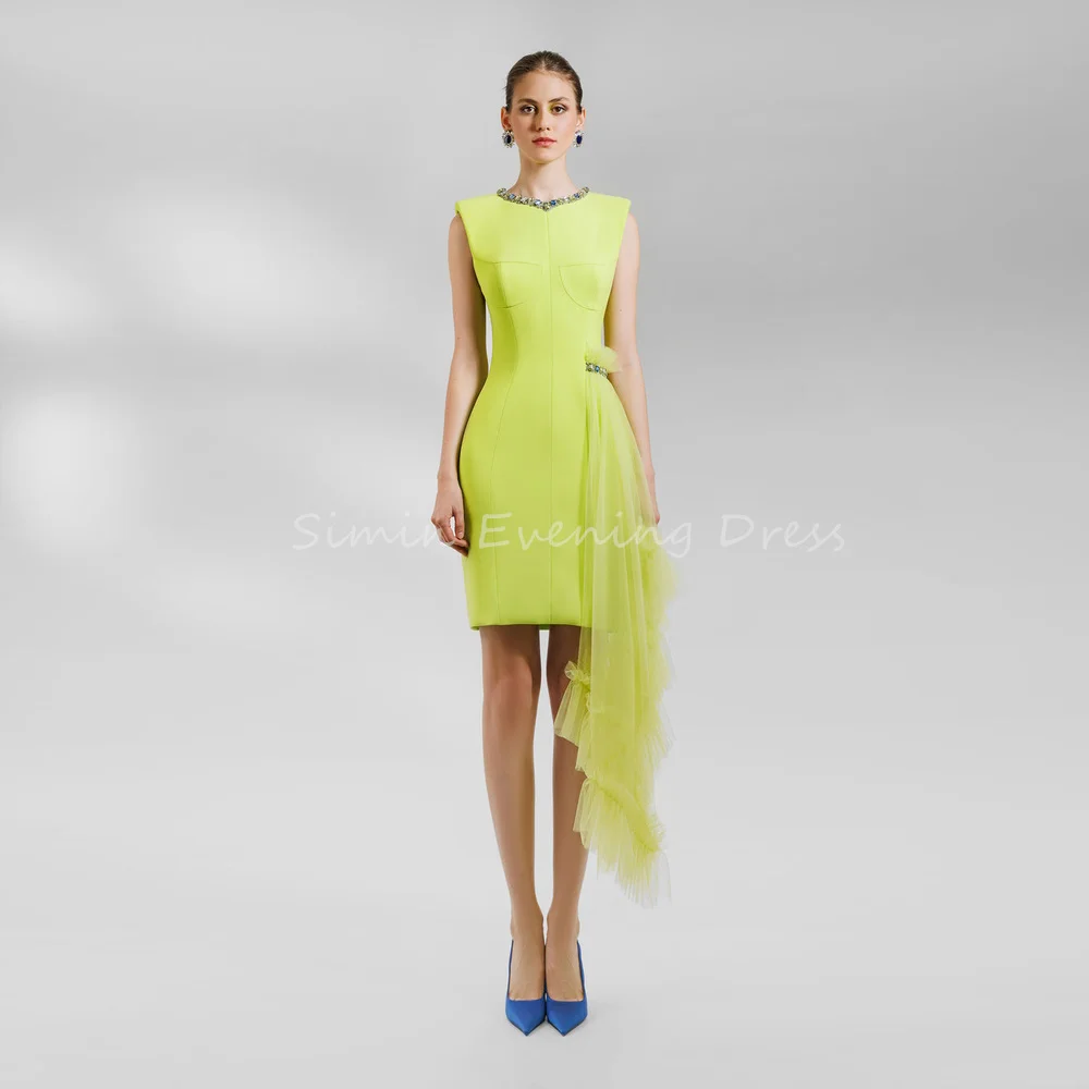 

Simin Crepe Straight O-neck Sleeveless Pleats Simple Evening Dresses For Women 2025 With Knee Length Beading Elegant Party Gown