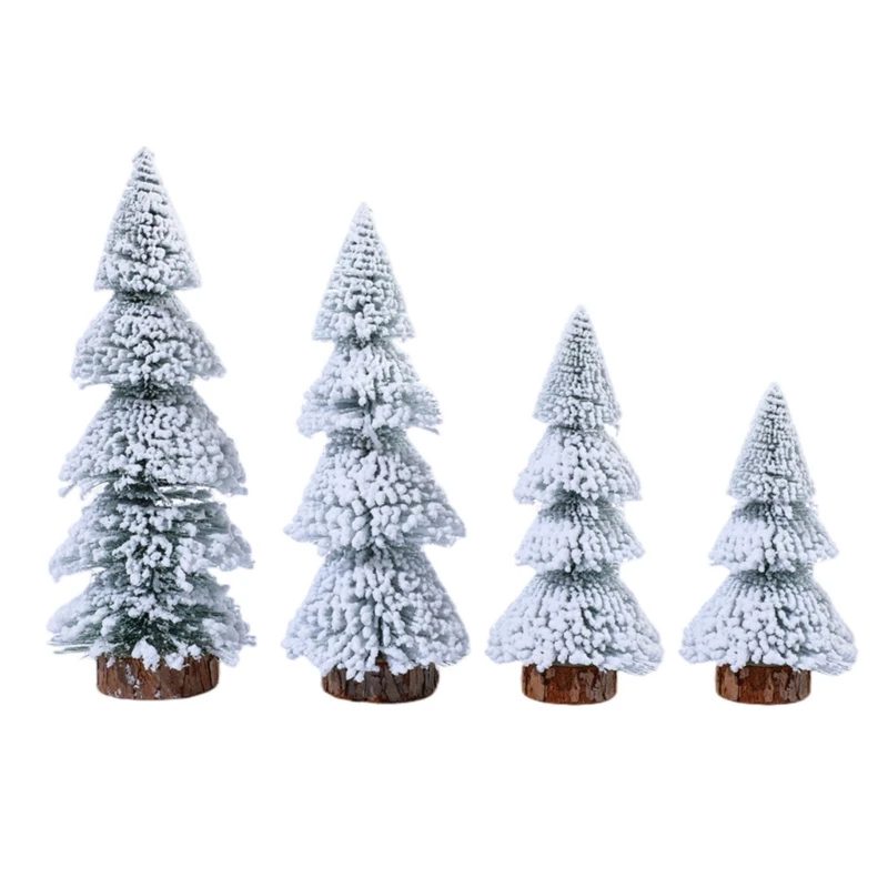 

Set of 4 Miniature Pine Trees with Base Christmas Theme Tabletop Decoration