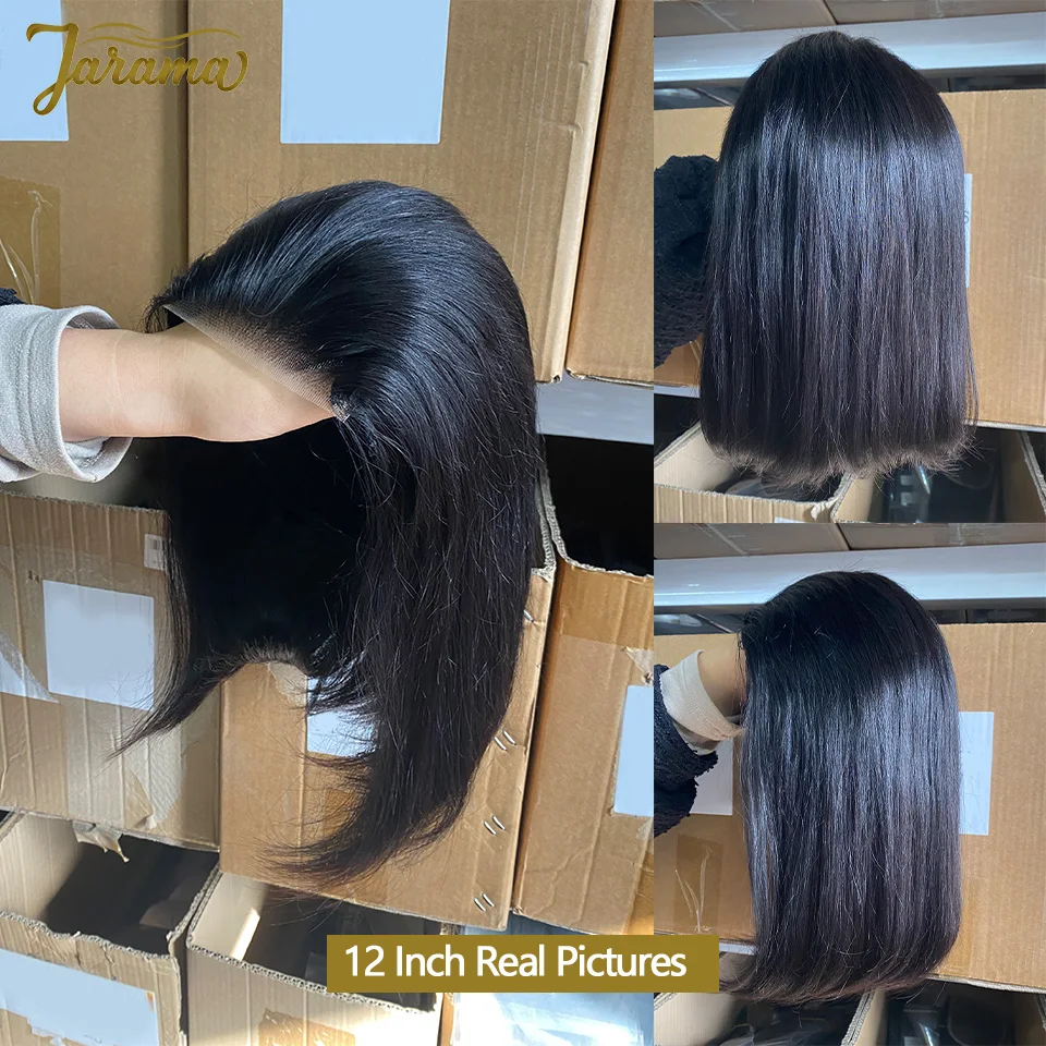 Peluca corta de cabello humano sin pegamento para mujer, pelo brasileño BOB listo para usar, sin pegamento, 4x4, cierre de encaje transparente, sin