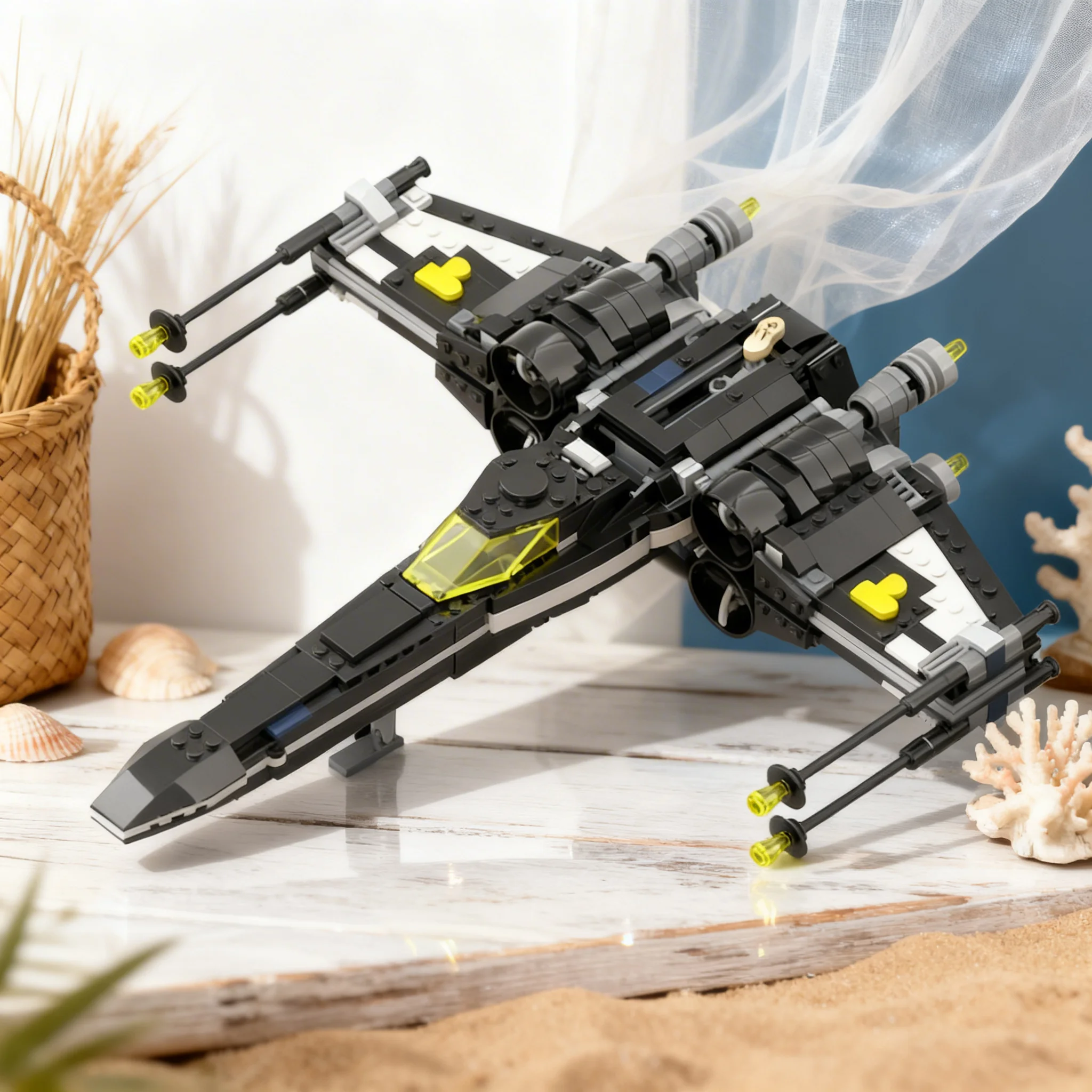728pcs MOC Space Blacktron II X-wing Blacktron II Model Building Blocks Christmas Gifts Construction Toy Brick Craft Collection