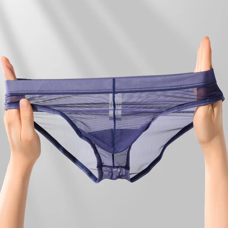 

Low Waist Ice Silk Briefs Men Underwear Summer Breathable Sexy Transparent Ultra-thin Panties Seamless Solid Color Underpants