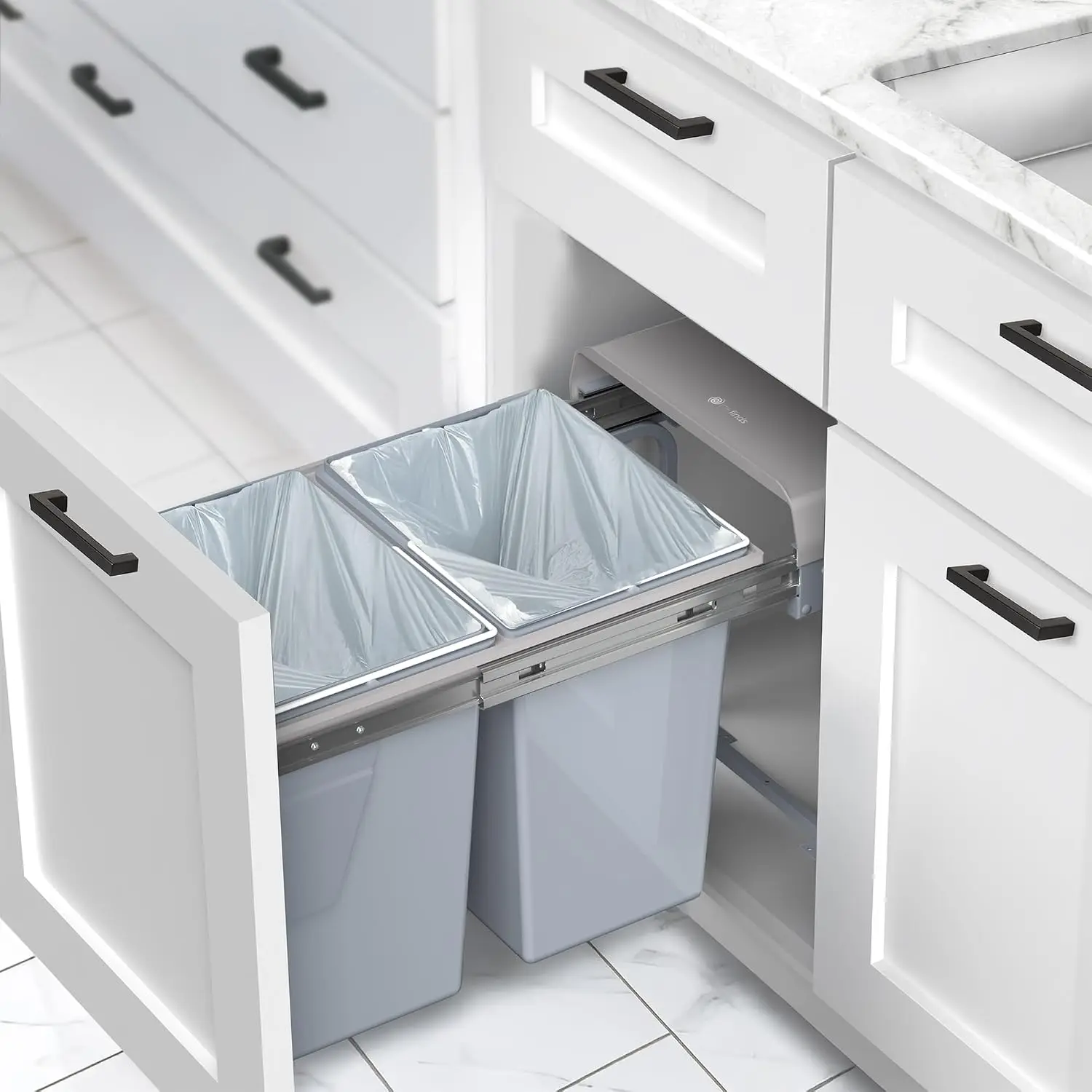 40L Pull-Out Dual Trash Can System with Lid for Cabinet Sliding Kitchen Waste Bin Gray, Customized