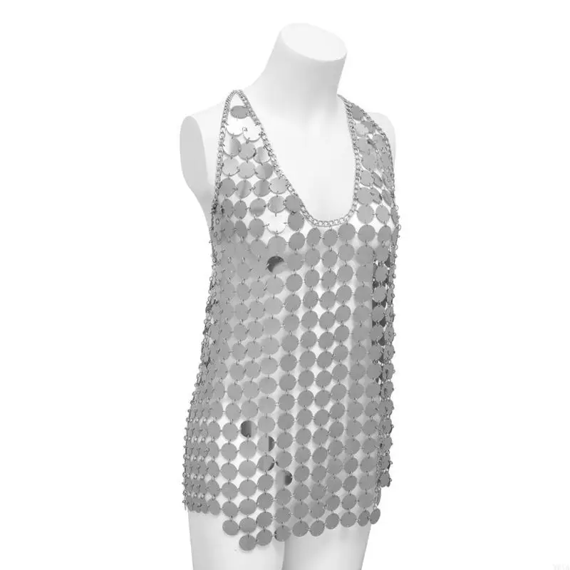 

W0YA Sexy Sequins Short Dress Body Chain Tassel Crop Top Chest Body Chains Nightclub Rave Women Body Accessories