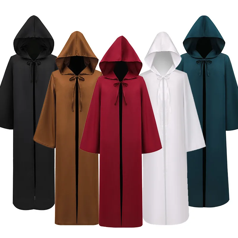 

Medieval Hooded Cloak Long Sleeve Wizard Robe Five Colors Halloween Witchcraft Magic Costume