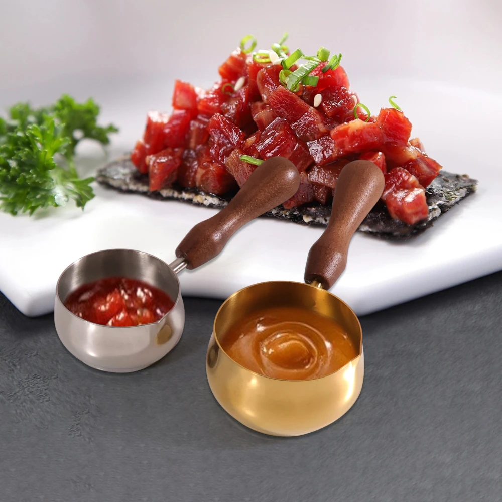 Jaswehome Wooden Handle Sauce Cup Tomato Steak Seasoning Cup 304 Stainless Steel Eagle Beak Guide Design Coffee Extraction Cups