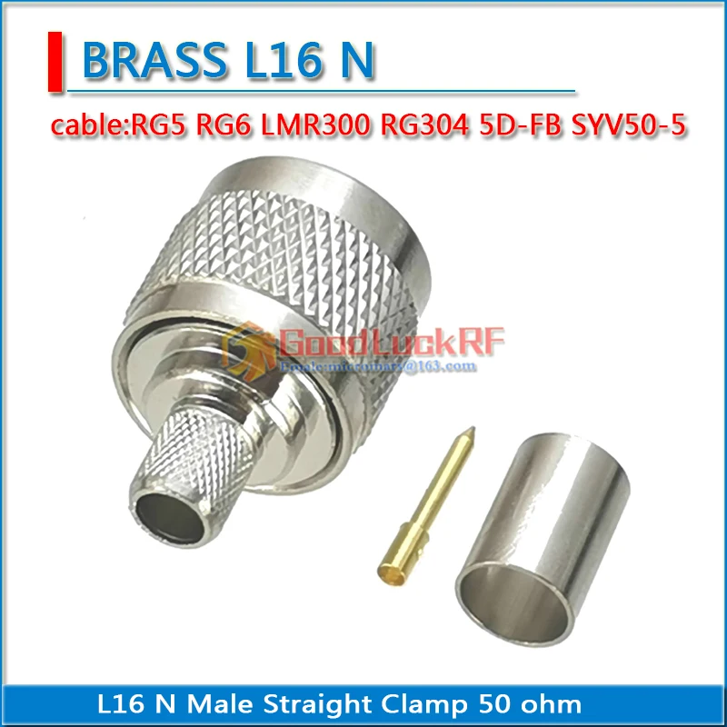 1X Pcs L16 N Male Crimp for RG5 RG6 LMR300 5DFB 5D-FB Cable Plug RF Coaxial Straight Brass Nickel plated