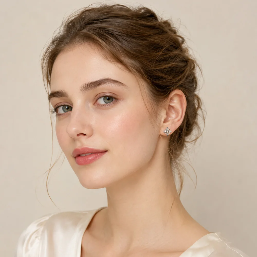 Ohrstecker Markasit Schwarzer Stern, europäischer Stil, glamouröser modischer Goldschmuck für Frauen, Geschenk aus 925er Sterlingsilber – Detail 1