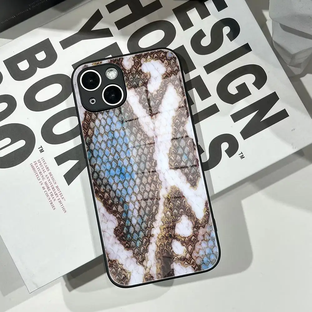 Luxury Leopard Snake leather Anti-Fall Case protectio for iPhone 16 15 13 12 11 14 17 Pro Max Plus 17 Air XS XR Glass phone case - view 2