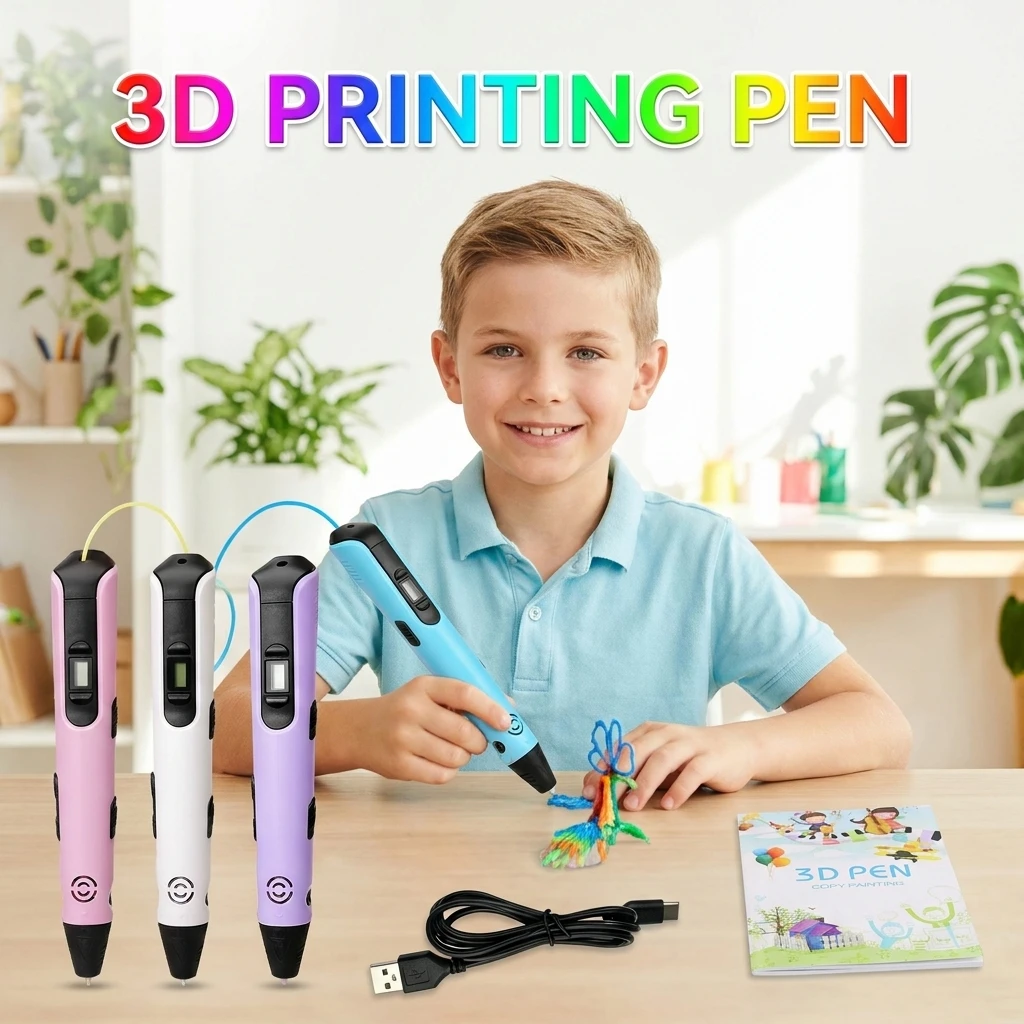 

3D Printing Pen LED Display DIY Drawing Pen 9 Meter PLA Filaments Children Birthday Christmas Three Dimensional Painting Tools