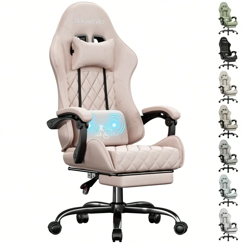 

Gaming Chair With Massage Lumbar Pillow, Breathable Felt Fabric, 90135 Reclining, Linkage Armrests, Footrest, Ergonomic Office