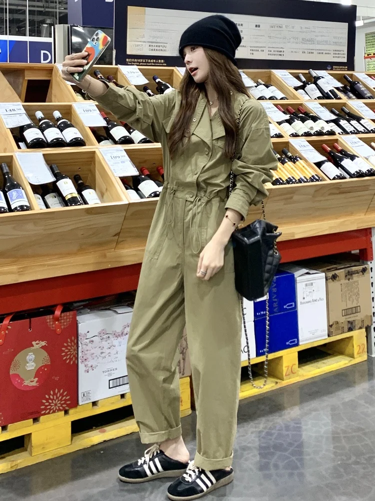 카키색 작업복 바지 여성용 루즈 캐주얼 디자인 봄 신상 한국 스타일 하이웨이스트 롱 팬츠 출퇴근 패션