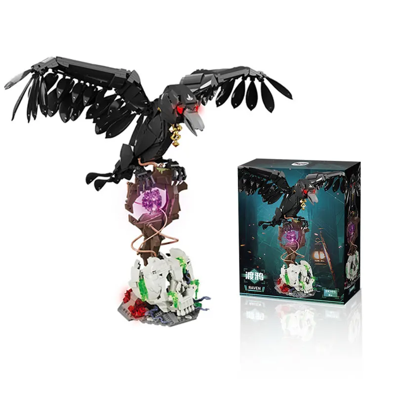 

GK105 Mysterious Raven Building Kit Light-Up Skeleton Crow with Poseable Wings Halloween-Themed MOC Model for Kids Collectors