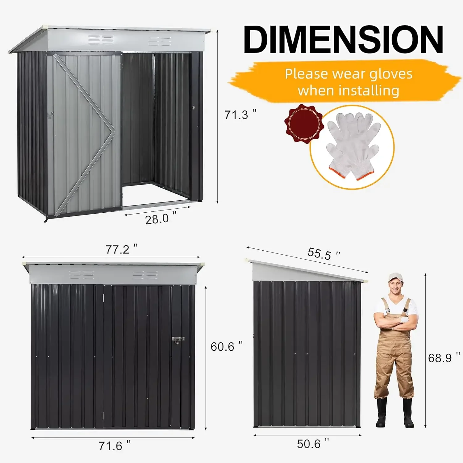 Lockable Single Door,Weather Resistant Steel Tool Storage House Shed for Yard,Garden,Patio,Lawn,Dark Grey