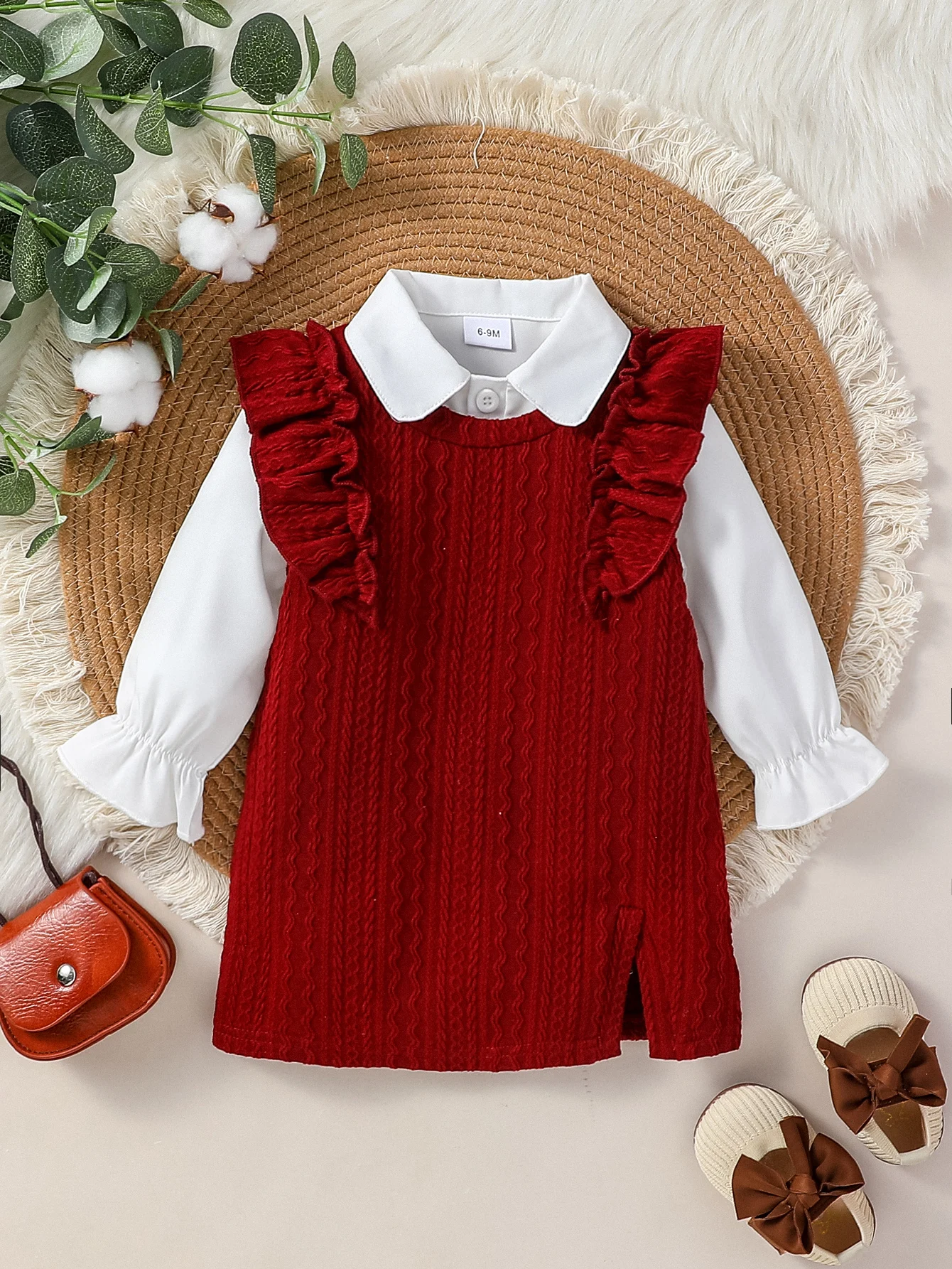 2Pcs Baby Gilrs Autumn/Winter Long Sleeve White Shirt + Shirt Dress For 6M-3Y Fashion Streetwear Clothing Set