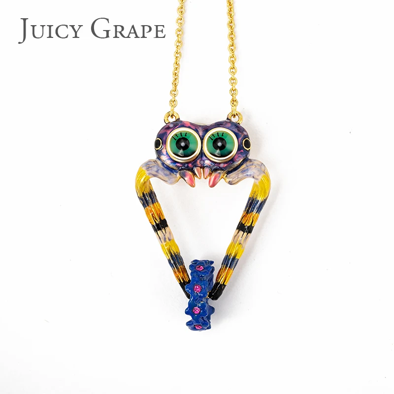Juicy Grape Enamel Lucky Spider Owl Necklace Gold Plated Animal Pendant Boho Jewelry Gift for Her Women Girls