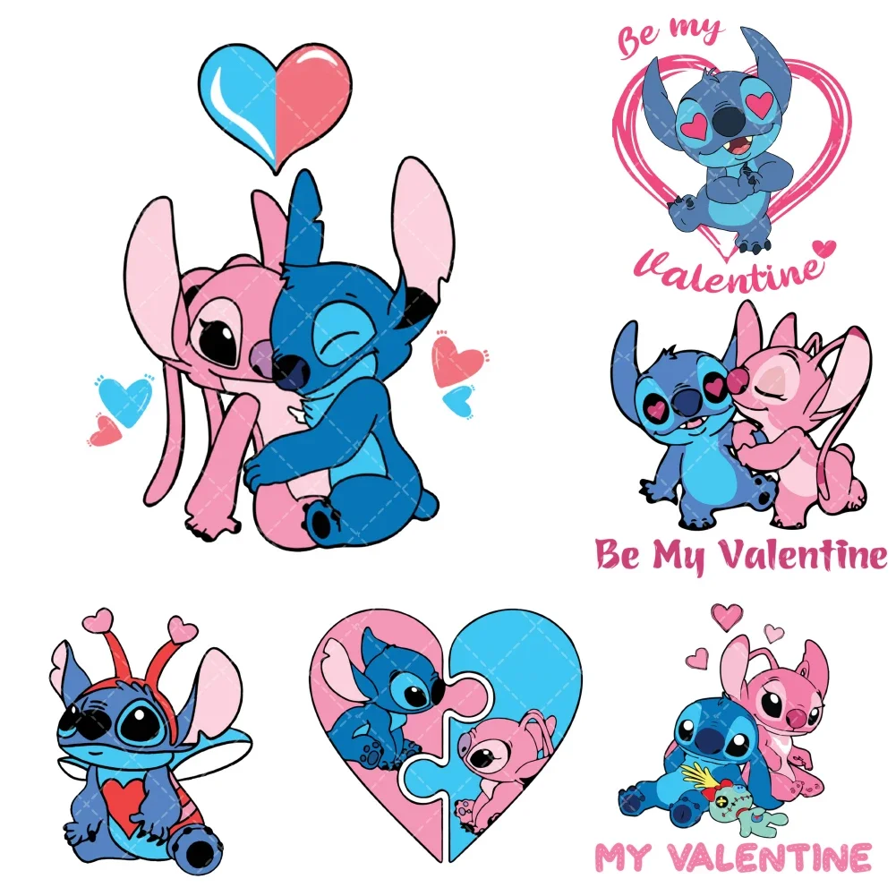 ديزني غرزة ملصقات نقل الحرارة عيد الحب الحديد على الملابس دائم DTF Pinted الفينيل الحراري يزين قابل للغسل التصحيح