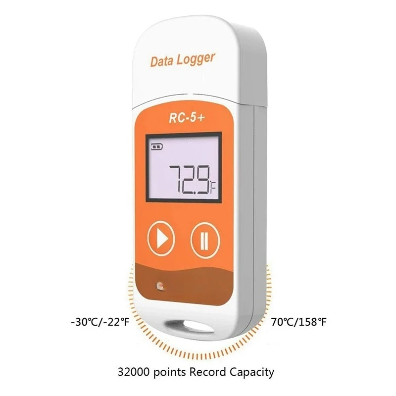 

2X RC-5+ PDF USB-регистратор данных о температуре Многоразовый рекордер 32000 точек для холодильного оборудования, транспортировки холодной цепи