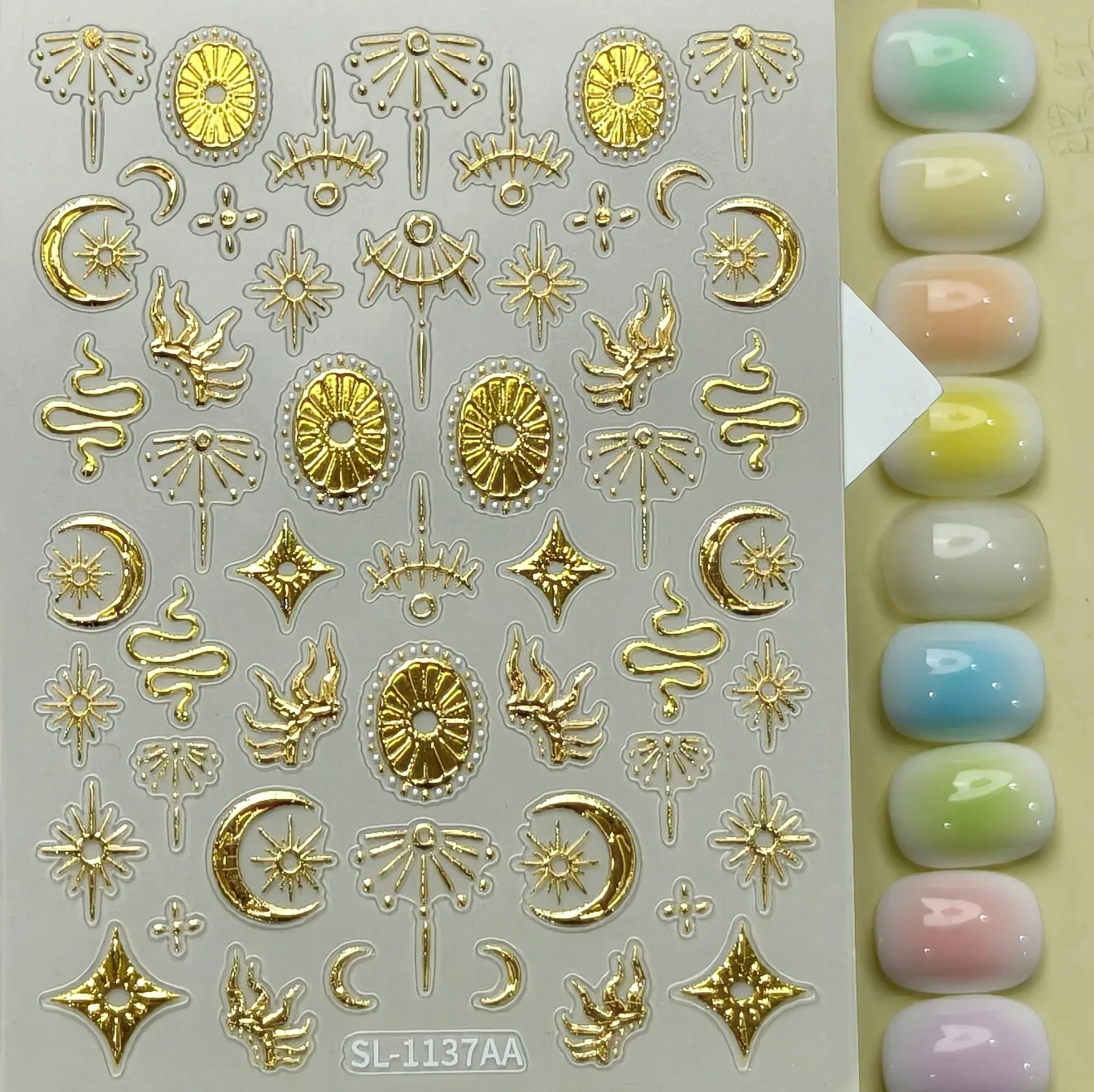 Retro Gold Foil Embossed Nail Stickers Waterproof Gilded Star Moon Snake Sun DIY Manicure Nail Art Decor Ornaments