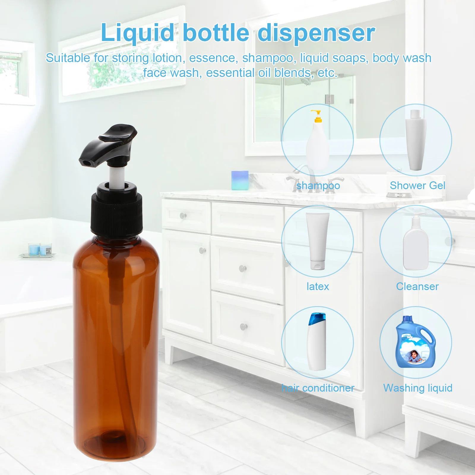 

4Pcs 100Ml Press Dispenser Bottle Plastic Emulsion Container for Shampoo Lotion Essential Oil Body Wash Liquid Soap Travel Home