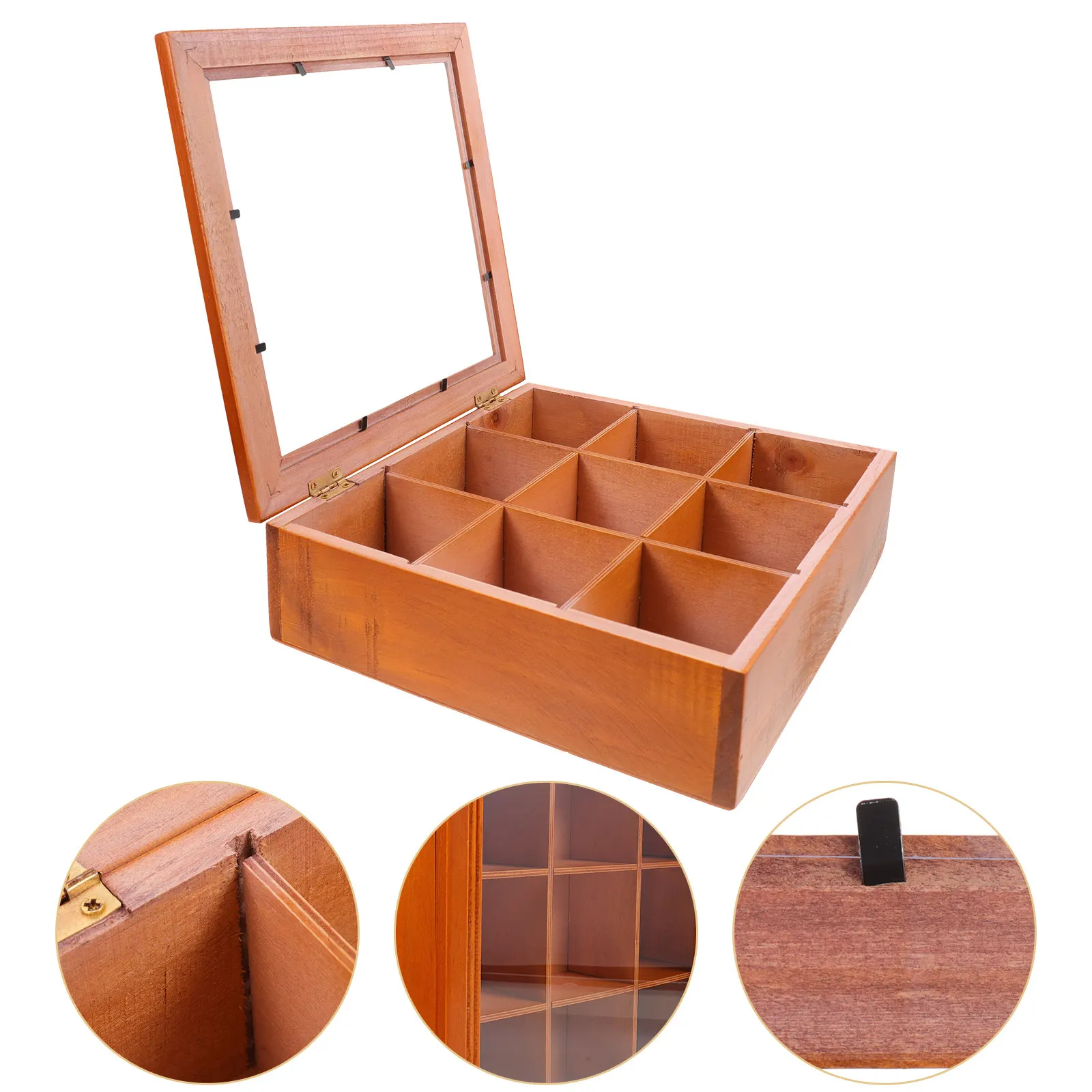 

Vintage Wooden Jewelry Storage Box with Transparent Acrylic Lid for Earrings Rings Necklaces Watches Beads Crafts Home Office