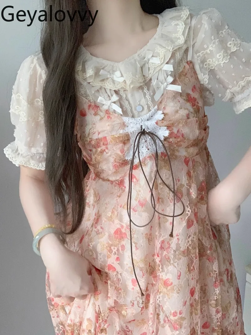 

Summer New Lolita Versatile Single Breasted Inner Top Sweet Cute Girls Lace Doll Collar Bubble Short-sleeved Bottoming Shirt
