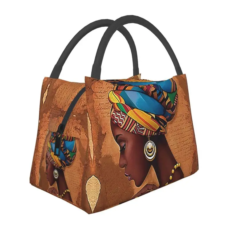 

American African Girl Black Women Lunch Box Resuable Cooler Thermal Food Insulated Lunch Bag Travel Work Pinic Container