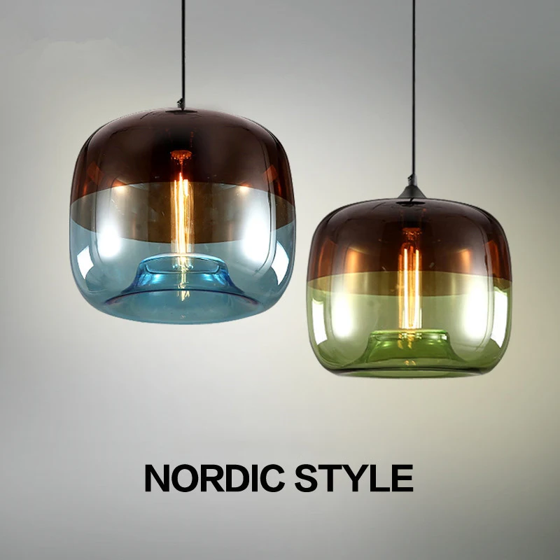 

Retro Pendant Lights Nordic Glass Green Blue Lighting Fixtures Indoor Loft Kitchen Island Vintage Adjustable Length Hanging Lamp