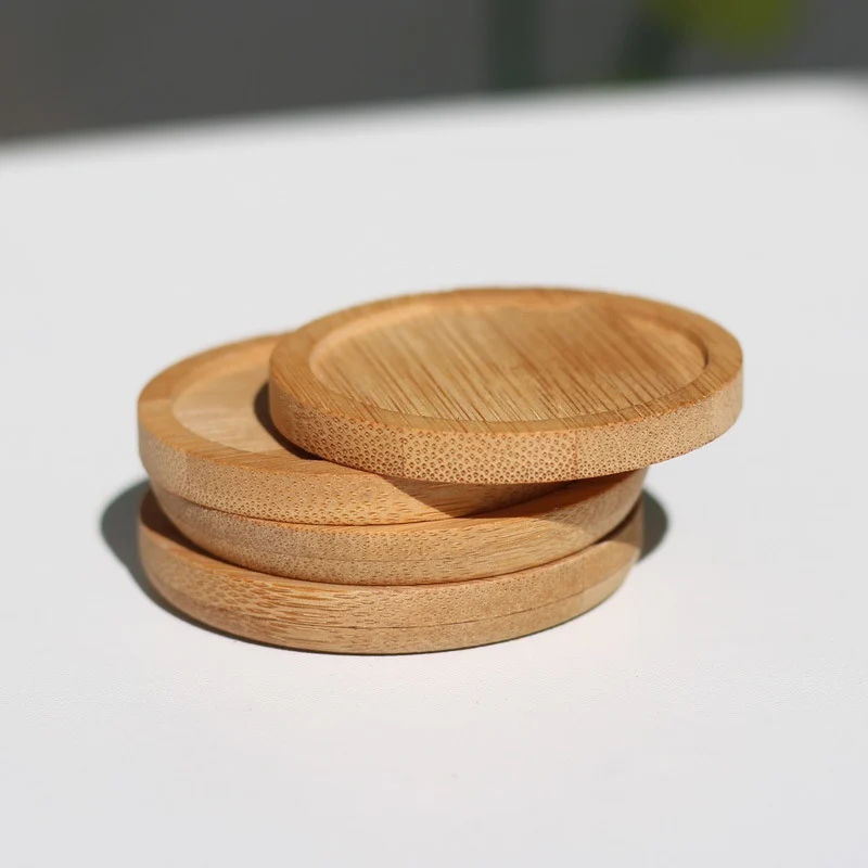 Round Bamboo Tray Wood Saucer Coasters Cup Pad Flowerpot Plate Kitchen Decorative Creative Coaster Coffee Cup Mat