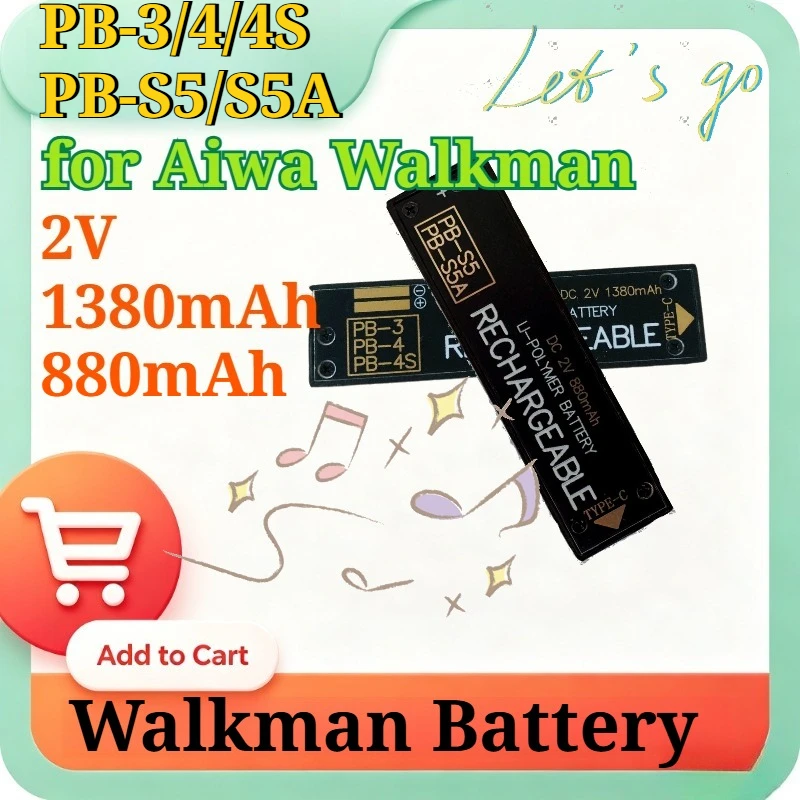New PB-3 PB-S5 PB3 PB4 PB4S PB-S5A 2V 1380/880mAh Replacement Li-Polymer Battery for Aiwa Walkman Cassette Player Accessories