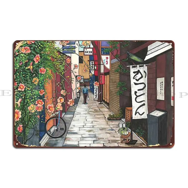 Flowers In An Alley Metal Sign Vintage Pub Mural Club Wall Decor Print Tin Sign Poster