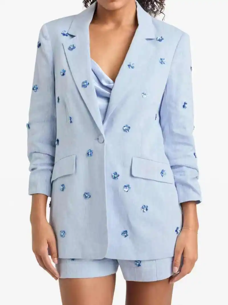 

Women Suit Pants Set 2 Pcs Blazer+Short Trousers Sequins Beaded Formal Office Lady Jacket Customized Wedding Tuxedo Prom Coat