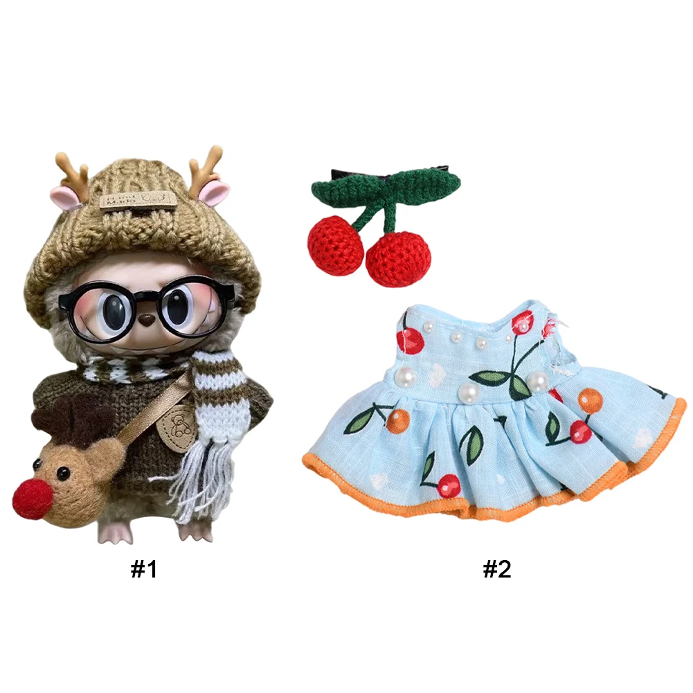 

Mini Doll Outfit Cute Plush Sweater Doll Accessory Soft Knitted Sweater Suit Kawaii Cherry Clothes for Baby Kid DIY Creative Toy