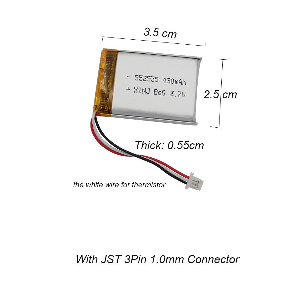 2 sztuk 3.7V 430mAh 1.59Wh litowo-polimerowy akumulator Li bateria Lipo 552535 JST 3pin 1.0mm dla GPS kamera samochodowa DIY Sat Nav DashCam LED