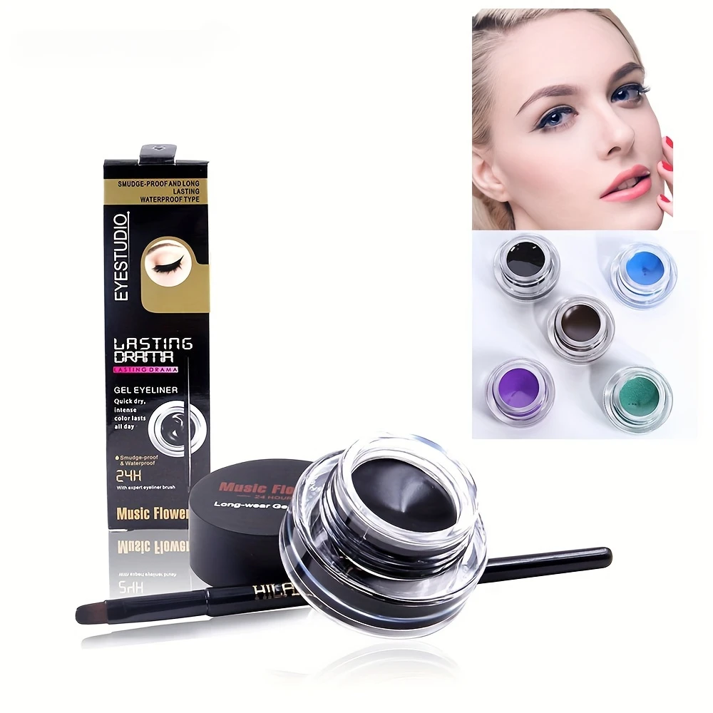 Rich Color Rendering Eyeliner Cream,Smudge Proof Waterproof Easy Coloring Makeup Cosmetic,( Brown, Blue Purple, Green And Black)