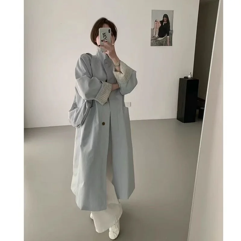 

Корейская женская ветровка для отдыха, верхняя одежда, 2025 г., женская мода, пальто с воротником-стойкой, весна-осень, женский Тренч с длинными рукавами