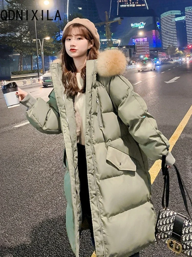 

Winter Jacket Women 2023 Down Padding Fashion Slim Over Knee Coats Thick Elegant Cotton Parka Woman Long Padding Puffer Jacket