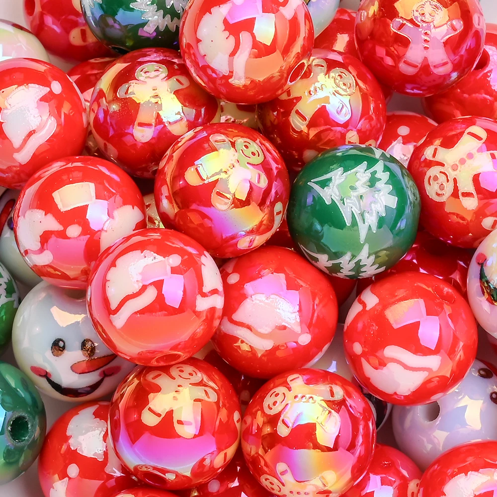 10 Stück 16 mm Weihnachts-Acryl-Schneemann-Perlen, rund, AB, weiß, lose Distanzperlen für Schmuckherstellung, DIY, handgefertigter Perlenstift – Detail 1