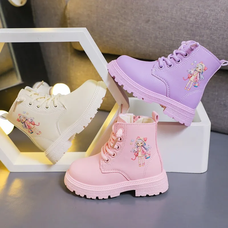 

Сапоги для девочек Детские модные резиновые сапоги Крутые осенне-зимние хлопковые сапоги на мягкой подошве для девочек розового цвета с мультяшной боковой молнией Принцесса с круглым носком
