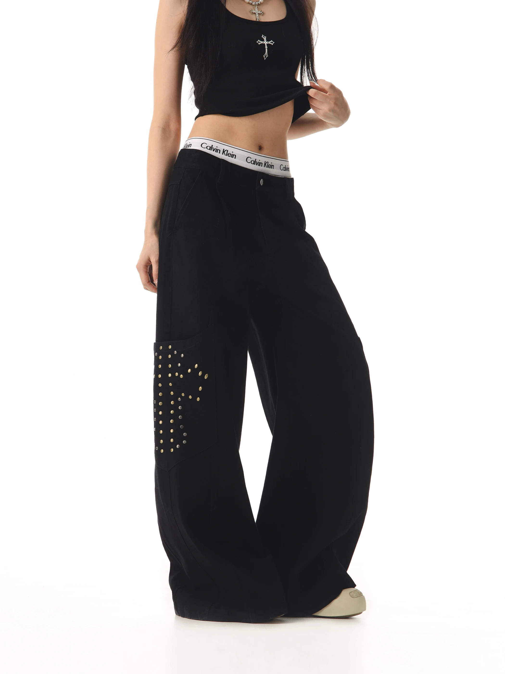 

Ретро-брюки Bla Rivet Work Pants женские, свободные, широкие, повседневные, в уличном стиле, модные, хлопковые, с застежкой на пуговицах на талии