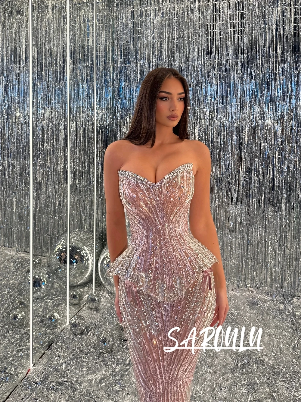 

Crystal Embellished Corset Bodycon Evening Dress Blush Pink Opulent Eye-catching Beaded Customized Cocktail Gown New Arrival