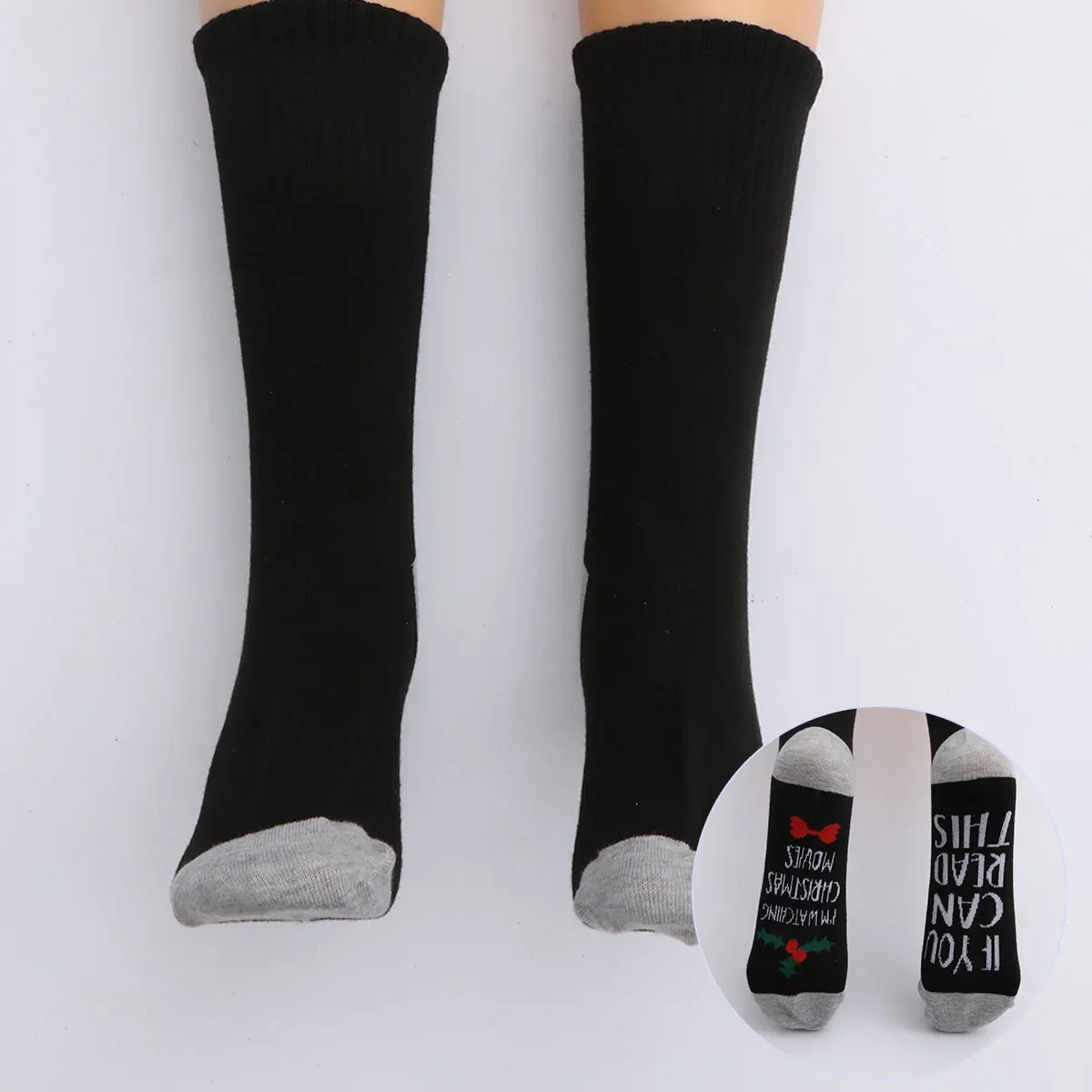 

Christmas Printing Stocking Alphabet Cotton Socks Mid-tube Middle Dark Grey Warm